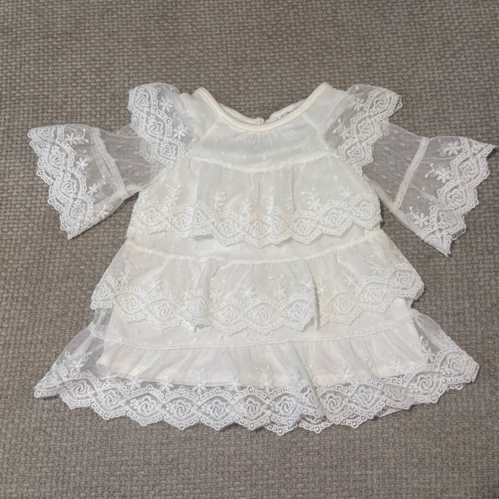 Rare Editions Ivory Lace Baby Dress